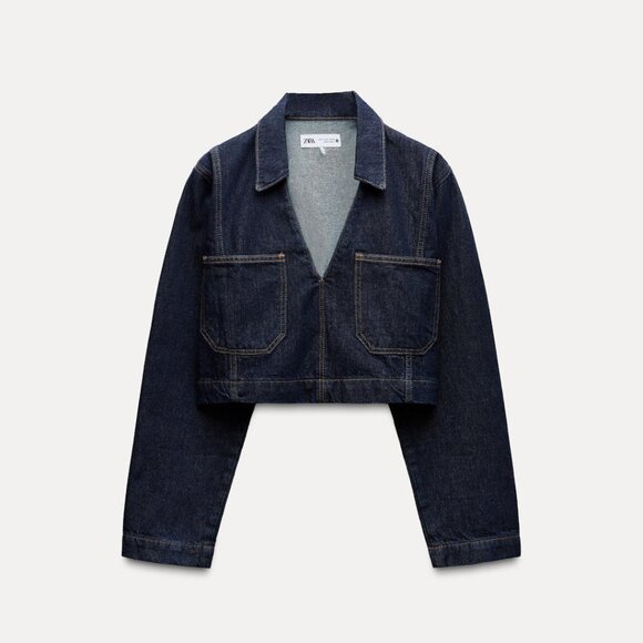💖 Zara Cropped Denim Long Sleeve Shirt - Picture 1 of 5